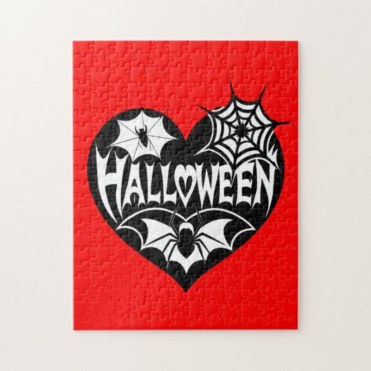 Halloween Heart, Black Heart Shape, Spider Web Puzzle (Vertikal)