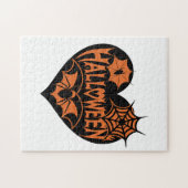 Halloween Heart, Black Heart Shape, Spider Web Puzzle (Horizontal)