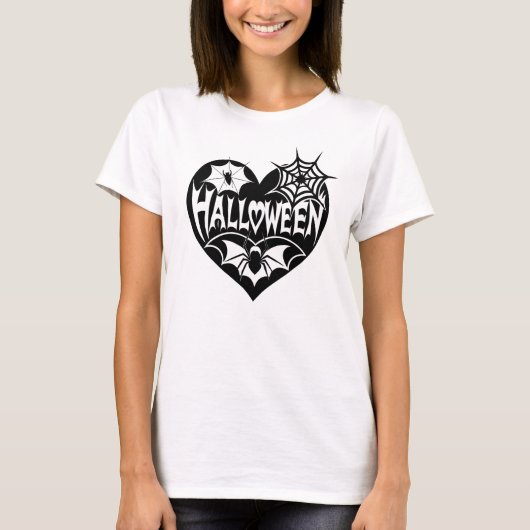 Halloween Heart, Black Heart Shape, Spider Web T-Shirt (Vorderseite)