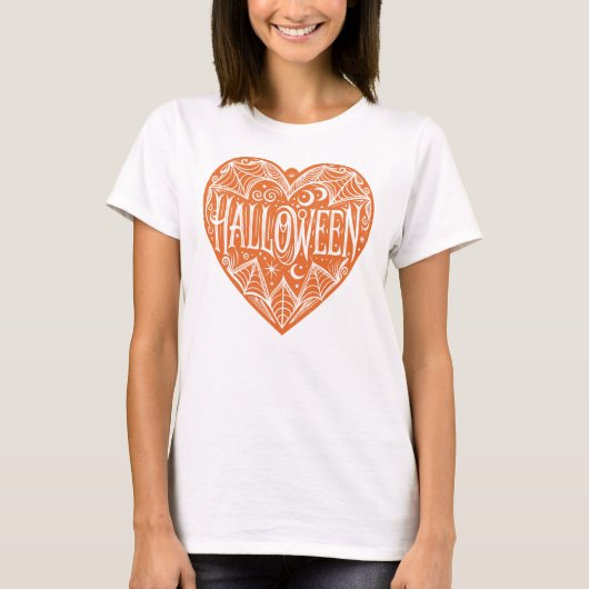 Halloween Heart, Orange Heart Shape, Holiday T-Shirt (Vorderseite)