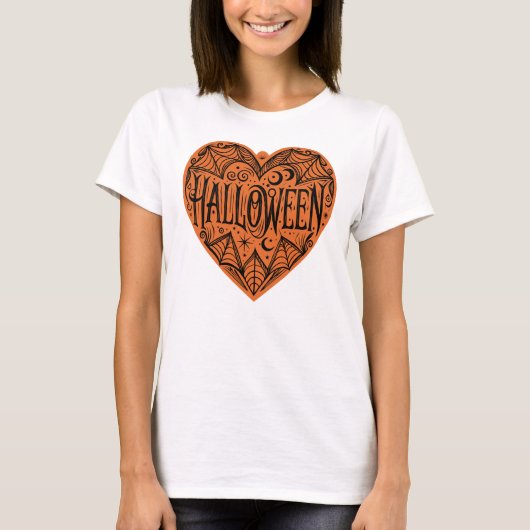 Halloween Heart, Orange Heart Shape, Holiday T-Shirt (Vorderseite)