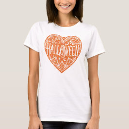 Halloween Heart, Orange Heart Shape, Holiday T-Shirt