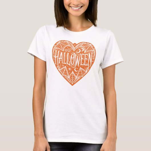 Halloween Heart, Orange Heart Shape, Holiday T-Shirt (Vorderseite)