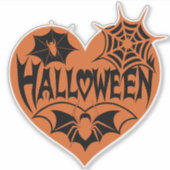 Halloween Heart, Orange Heart Shape, Spider Web Aufkleber (Vorderseite)