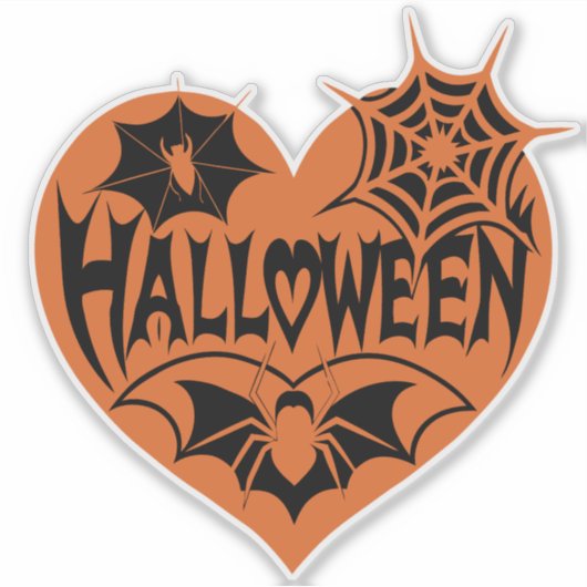 Halloween Heart, Orange Heart Shape, Spider Web Aufkleber (Vorderseite)