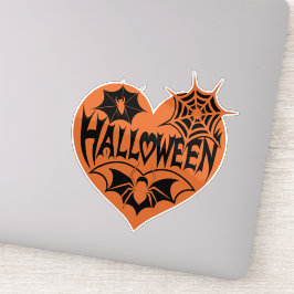 Halloween Heart, Orange Heart Shape, Spider Web Aufkleber