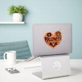 Halloween Heart, Orange Heart Shape, Spider Web Aufkleber (Laptop auf Schreibtisch)