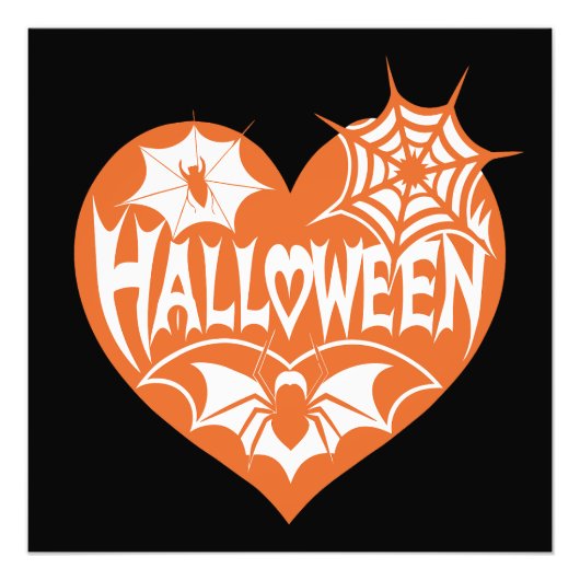 Halloween Heart, Orange Heart Shape, Spider Web Fotodruck (Vorne)