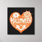 Halloween Heart, Orange Heart Shape, Spider Web Leinwanddruck (Vorderseite)