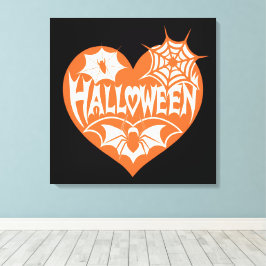 Halloween Heart, Orange Heart Shape, Spider Web Leinwanddruck