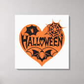 Halloween Heart, Orange Heart Shape, Spider Web Leinwanddruck (Vorderseite)
