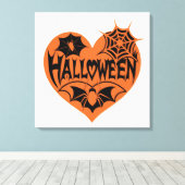 Halloween Heart, Orange Heart Shape, Spider Web Leinwanddruck (Insitu (Holzboden))