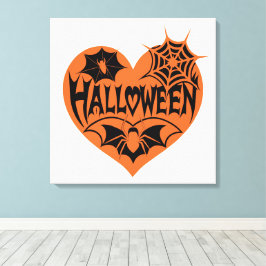 Halloween Heart, Orange Heart Shape, Spider Web Leinwanddruck