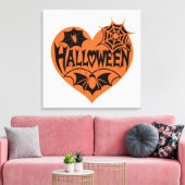 Halloween Heart, Orange Heart Shape, Spider Web Leinwanddruck (Insitu (Wohnzimmer))