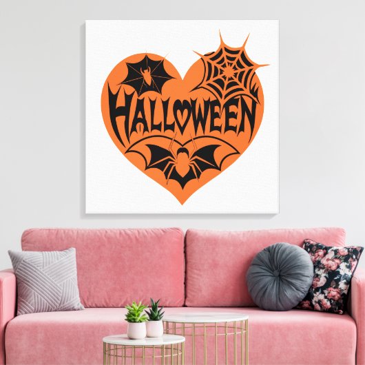 Halloween Heart, Orange Heart Shape, Spider Web Leinwanddruck (Insitu (Wohnzimmer))
