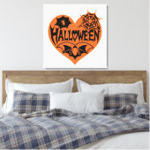 Halloween Heart, Orange Heart Shape, Spider Web Leinwanddruck (Insitu (Schlafzimmer))