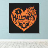 Halloween Heart, Orange Heart Shape, Spider Web Leinwanddruck (Insitu (Holzboden))