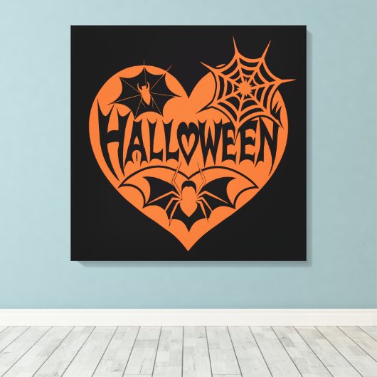 Halloween Heart, Orange Heart Shape, Spider Web Leinwanddruck (Insitu (Holzboden))
