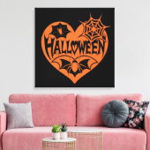 Halloween Heart, Orange Heart Shape, Spider Web Leinwanddruck (Insitu (Wohnzimmer))
