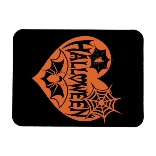Halloween Heart, Orange Heart Shape, Spider Web Magnet (Horizontal)