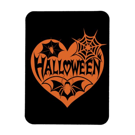 Halloween Heart, Orange Heart Shape, Spider Web Magnet (Vertikal)