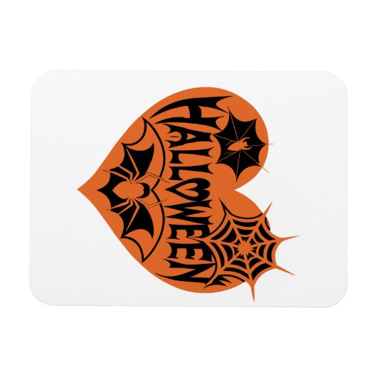 Halloween Heart, Orange Heart Shape, Spider Web Magnet (Horizontal)