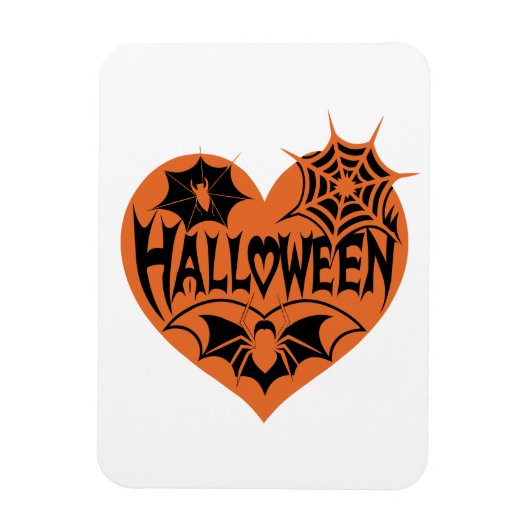 Halloween Heart, Orange Heart Shape, Spider Web Magnet (Vertikal)
