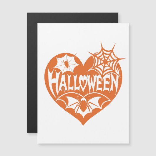 Halloween Heart, Orange Heart Shape, Spider Web Magneteinladung (Vorne/Hinten)