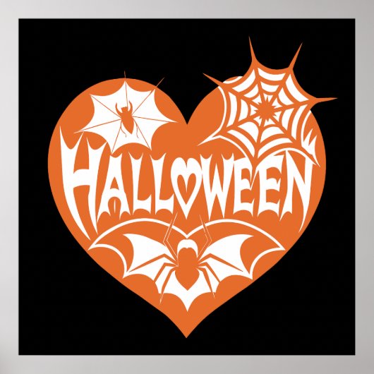 Halloween Heart, Orange Heart Shape, Spider Web Poster (Vorne)