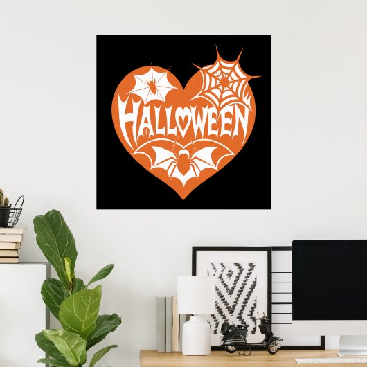 Halloween Heart, Orange Heart Shape, Spider Web Poster (Heimbüro)