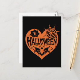 Halloween Heart, Orange Heart Shape, Spider Web Postkarte