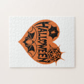 Halloween Heart, Orange Heart Shape, Spider Web Puzzle (Horizontal)