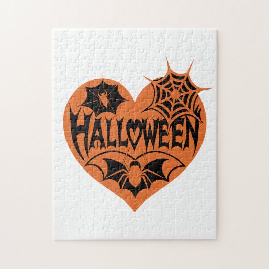 Halloween Heart, Orange Heart Shape, Spider Web Puzzle (Vertikal)