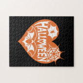 Halloween Heart, Orange Heart Shape, Spider Web Puzzle (Horizontal)