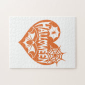 Halloween Heart, Orange Heart Shape, Spider Web Puzzle (Horizontal)