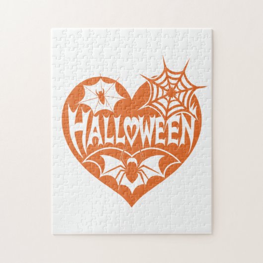 Halloween Heart, Orange Heart Shape, Spider Web Puzzle (Vertikal)