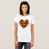 Halloween Heart, Orange Heart Shape, Spider Web T-Shirt (Vorne ganz)