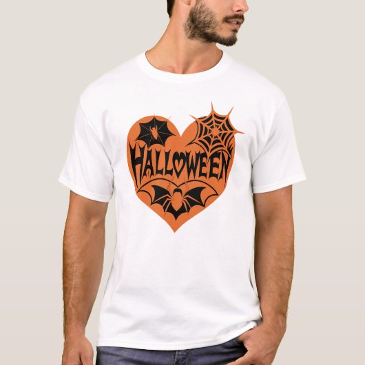 Halloween Heart, Orange Heart Shape, Spider Web T-Shirt (Vorderseite)