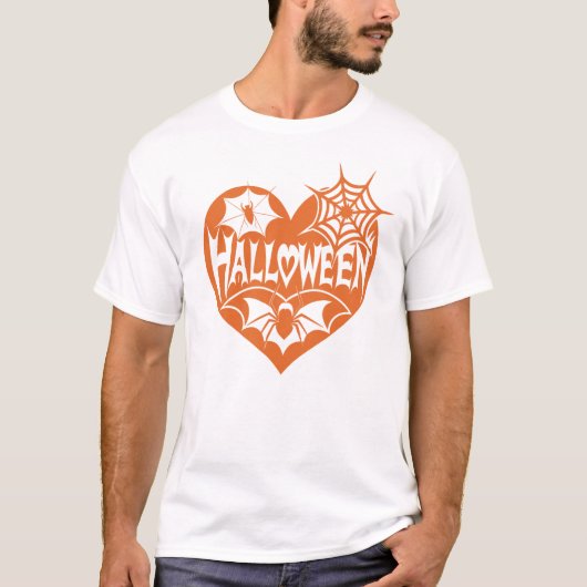 Halloween Heart, Orange Heart Shape, Spider Web T-Shirt (Vorderseite)