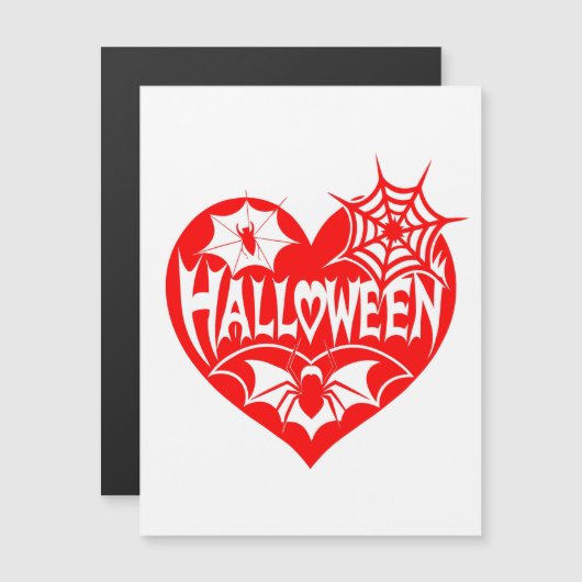 Halloween Heart, Red Heart Shape, Spider Web Magneteinladung (Vorne/Hinten)