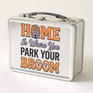 Halloween Heim Parken Sie Ihren Besen Vintage-Typo Metall Brotdose