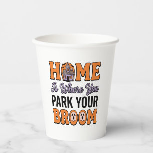 Halloween Heim Parken Sie Ihren Besen Vintage-Typo Pappbecher