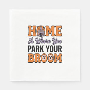 Halloween Heim Parken Sie Ihren Besen Vintage-Typo Serviette