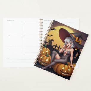 Halloween Heiße Anime Hexe auf Jack-O-Lantern Planer