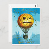 Halloween Heißluftballon über dem Himmel, Vintag Postkarte (Vorne/Hinten)