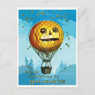 Halloween Heißluftballon über dem Himmel, Vintag Postkarte