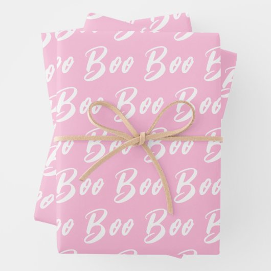 Halloween, hellrosa Boottextmuster Geschenkpapier Set (Beispiel)