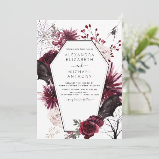 Halloween Herbst Dunkle Hochzeit Einladung (Stehend Vorderseite)