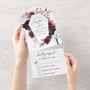 Halloween Herbst Dunkler Burgund Schwarz All In One Einladung