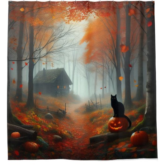Halloween/Herbst/Herbst/Kürbis/Katze Duschvorhang (Vorderseite)